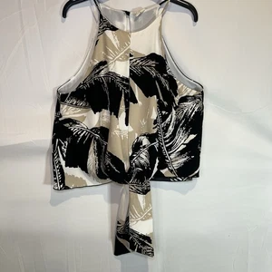 Tyche Gr. Medium Neckholder Top Passform schwarz braun Blätterdruck Schulter Träger ärmellos - Bild 1 von 7