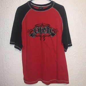 Camisa de mezclilla vintage Y2K JNCO corona costuras en contraste negra roja doble cara XL - Imagen 1 de 5