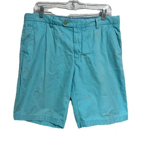 J Mclaughlin Mens Size 34 Blue Fishbone All Over Print Chino Cotton Golf Shorts - Picture 1 of 6