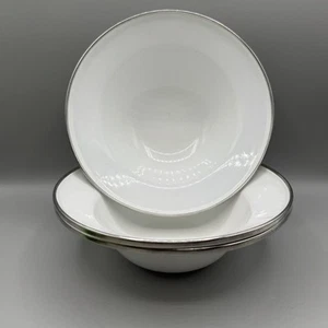 Set 3 Enamel Ware Bowls Heavy Duty Chrome Edge Trim Formation White Vintage - Picture 1 of 6