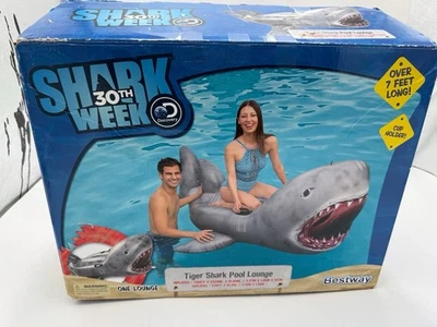 New Bestway Discovery Shark 30th Week Tiger Shark Pool Lounge Float 7’ Long  - Image 1 of 2