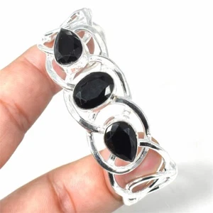 Black Spinel Gemstone Handmade 925 Sterling Silver Jewelry Bangle Sz 7-8 - Picture 1 of 1