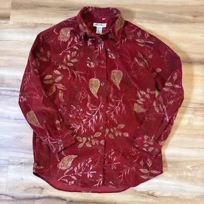 Eddie Bauer Pana Estampado Floral Botones Hojas Rojas Mujer’s Mediano Foto 1 de 4