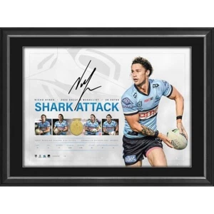 Nicho Hynes Signed 2022 Dally M Cronulla Sharks Official NRL Lithograph Framed - Picture 1 of 1