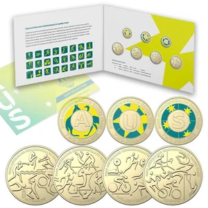 Australia 2022 Commonwealth Games Team - $1 & $2 UNC 7 Coin in Collection Folder - Picture 1 of 11