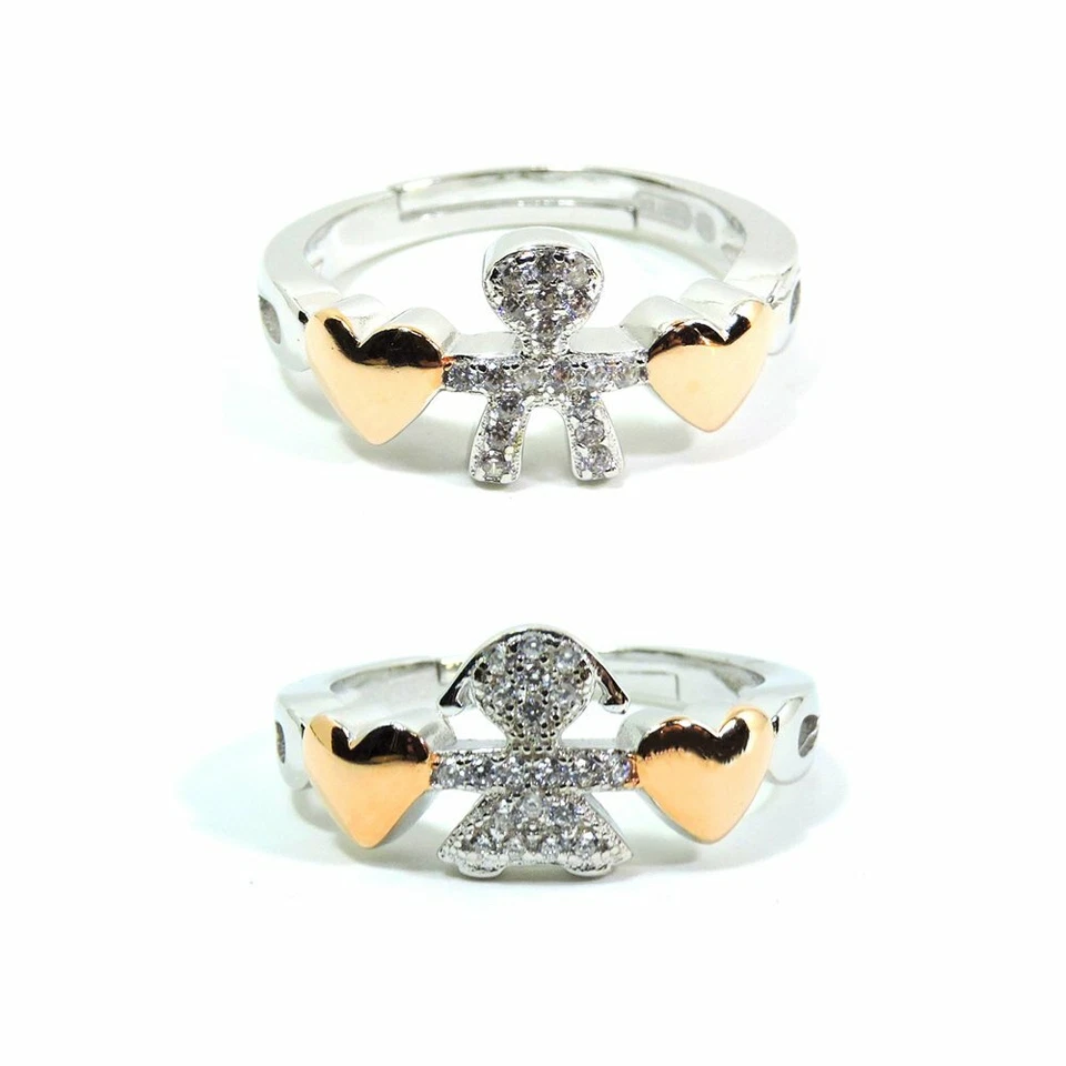 Anello Bebè con Cuoricini in Argento Sterling 925 e Zirconi Bianchi - Immagine 1 di 1