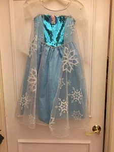 DELUXE Frozen Elsa PRINCESS Gown COSTUME Dress Blue White Sequin Cape Kids 8 - Picture 1 of 9
