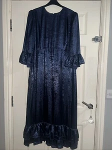 Mint Velvet Navy Sheen Long Dress. Size 18. Worn Once. £150 New - Picture 1 of 7