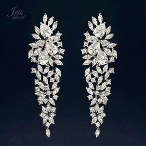Dangle earrings White Gold Plated Cubic Zirconia Wedding Women Bridal Gift 711 - Picture 1 of 5