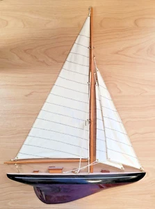 Segel-Boot Schiffsmodell Holz / Stoffsegel maritime Deko - Bild 1 von 5