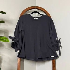Anthropologie Eri + Ali MEDIUM Blue Gray Balloon Tie Sleeve Pullover Top - Picture 1 of 10