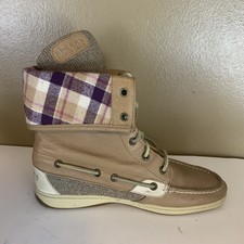 Sperry Top-Sider  Women's Beige Plaid Leather Boat Shoes Ankle Boots 7.5 M
