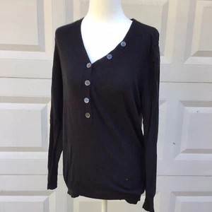 GAP Sweater Womens M Black V-Neck Button Accent Silk Blend Long Sleeve Pullover - Picture 1 of 19