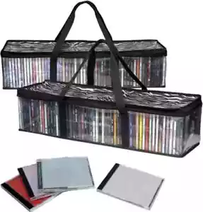 CD Storage Bags Set of 2 Clear PVC Media Holder Case 96 CDs with Handles Bag New - Picture 1 of 12