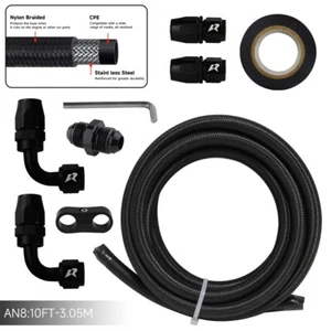 10FT AN8 Nylon Edelstahl Geflecht Kraftstoffleitung + Schlauchende Fitting Kit - Picture 1 of 10