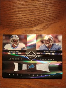 2008 Leaf Limited Team Threads duo Calvin Johnson William /25 SP 3 color patch🔥
