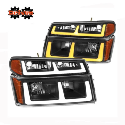 For 04-12 Chevy Colorado GMC Canyon Headlights +Turn Signal w/ DL U Black Amber - Image 1 of 3