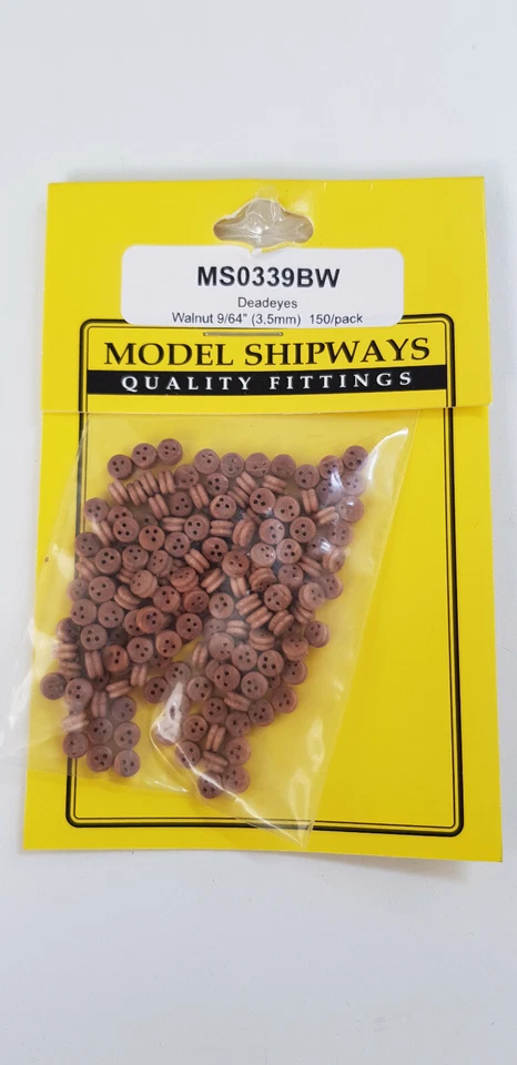  DEADEYES,BIGOTTE,  Walnut 9/64 (3.5mm) 150 pack  MS0339BW - Immagine 1 di 1
