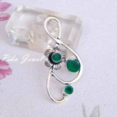 Ciondolo in argento sterling 925 con più pietre preziose in onice verde gioie... - Immagine 1 di 4