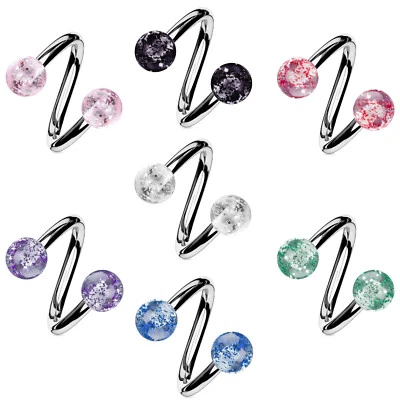 1,2mm Lippen Piercing Labret Spirale Glitter Twist Glitzer Doppel Kugel Ohr Z335 - Bild 1 von 2