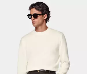 NEW Massimo Dutti Men's 100% Cashmere Jumper Sweater IVORY L Large $149.00 EURO - Picture 1 of 7