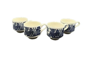 Vintage Churchill England Blue Willow 8 Oz Tea/Coffee Cups - Set of Four - Picture 1 of 14