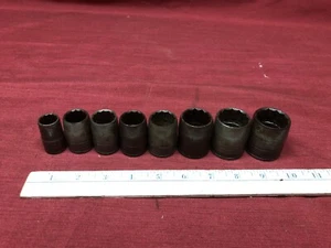 Early 8PC SK USA 1/2” Drive SAE Socket Lot 12pt Knurled Band Tapered Shallow - Bild 1 von 19