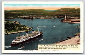 A217 Postkarte Vintage Boote Schiffe Der Hafen von Malolo Honolulu Malolo Docks Aloha - Bild 1 von 2