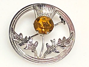 Vintage Sterling Silver Brooch 925 Jewellery Scottish Thistle Citrine 6.15g - Picture 1 of 7
