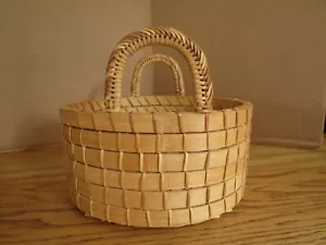 Cesto piatto vintage fatto a mano in canna e canna intrecciata con 2 manici intrecciati unico - Foto 1 di 13