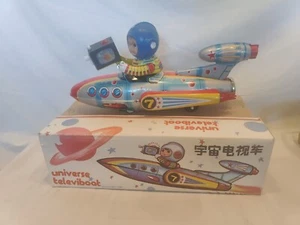 Vintage NEW '70 Universe Televiboat Battery Operated Toy Tin Rocketship *WORKS!* - Picture 1 of 15