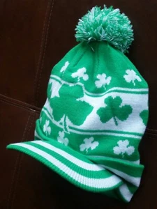 New St. Patricks day Irish Green Shamrock Cuffed Pom Knit Hat cap - Picture 1 of 6