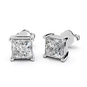 1.5 CTTW Princess Lab Grown Diamond 4 Prong Earrings In 14K Gold (F-G, VS1-VS2) - Picture 1 of 16