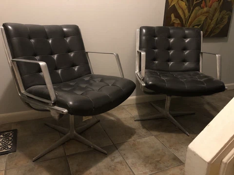 1960’s 70’s MCM Retro Swivel Arm Chairs BURKE-ACTON Aluminum Alfred Kill Style Cover