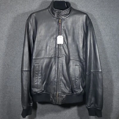 Joseph A. Bank Leather Jacket Men Medium Black Tailored Fit Lambskin Bomber - Image 1 of 4