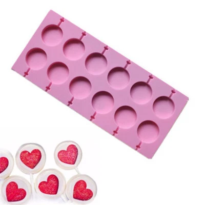 12 Capacity Round Shape Silicone Lollipop Mould Tray Candy Lollypop Mold Sticks - Image 1 of 4