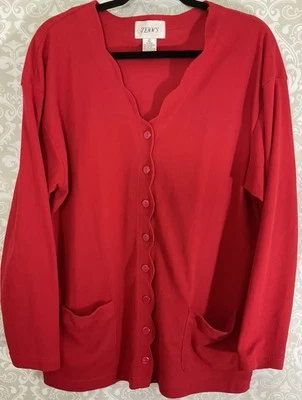 Suéter cárdigan para mujer JENNY talla L/XL rojo mezcla de algodón largo Slvs Essentials Foto 1 de 4