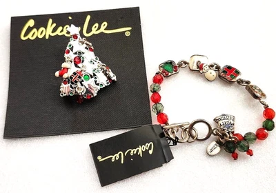 Nuevo Con Etiquetas - Broche Prendedor y Pulsera Dijes Esmaltados Navidad - Cookie Lee Foto 1 de 4