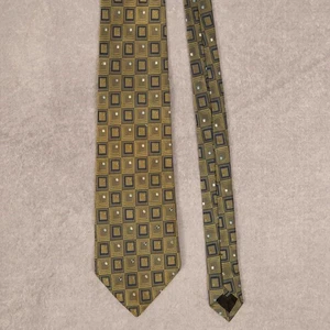 Vintage 80er Jahre Seidenkrawatte geometrisch gemustert Khaki Grün Pronto Uomo - Bild 1 von 5