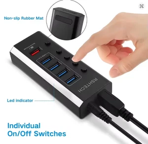 USB Hub USB 3.0 with Fast Charging, Type-C Adapter – 5Gbps Data Transfer, Indivi - Picture 1 of 7