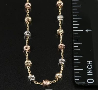 Beautiful sparkle 14K tri-color diamond cut beaded chain necklace - Image 1 of 4
