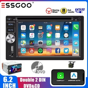Double 2 DIN 6.2" Apple CarPlay DVD/CD Player Car Stereo Radio WMA BT FM+MIC&CAM - Picture 1 of 15