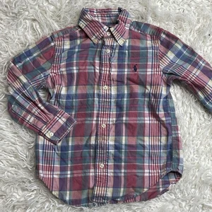 POLO RALPH LAUREN Langarm kariertes Hemd mit Knopfleiste Gr. 3T rot blau grün weiß - Bild 1 von 3