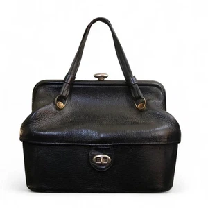 SELTENE Justin schwarz Leder Vintage Arzt Arzttasche Umhängetasche Messing Drehverschluss - Bild 1 von 7