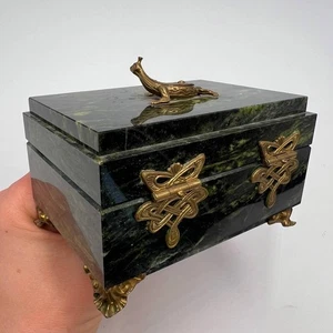 Joyero de lujo vintage único para mujer piedra serpentina latón lagarto Italia - Imagen 1 de 8