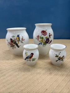 Lot Of 4 Keramuk Herend Vases. 3 Bird 1 Floral Design Various Sizes Gold Accent - Picture 1 of 8