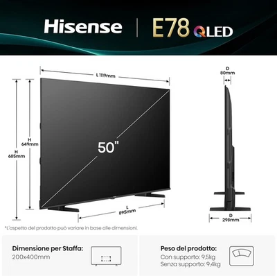 televisore 50 pollici hisense 50E78Q - Immagine 1 di 4