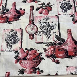 Vintage Cotton Or Blend Fabric - 3 1/2 Yd X 34” - Fruits, Flowers& Wine - Picture 1 of 9