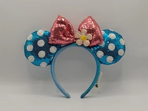 Disney Parks Blue White Foam Ears Headband w/ Bow Flower Minnie Costume - Picture 1 of 11