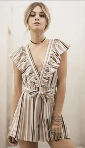 MOON RIVER ANTHROPOLOGY Ruffle Striped Romper Small NWT $119 - Picture 1 of 12